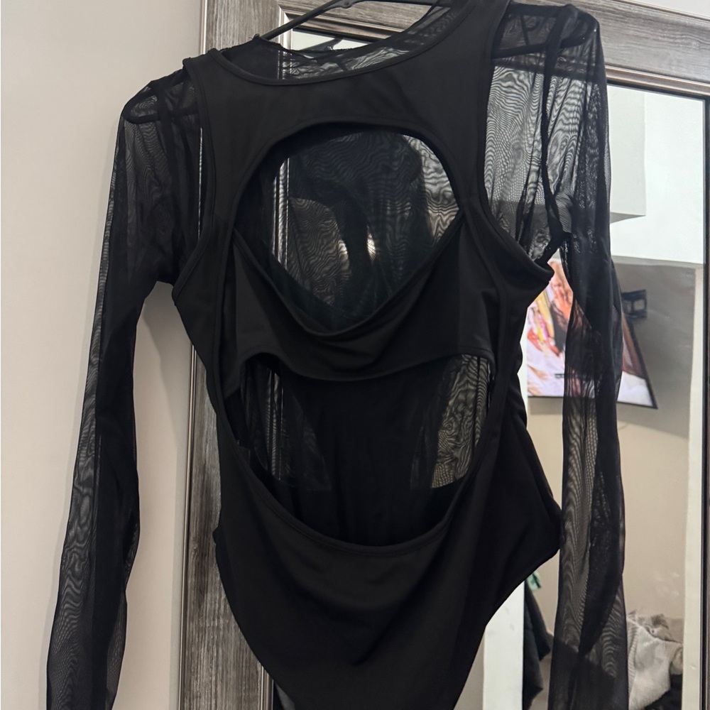 Black Sheer Long Sleeve Women's Top